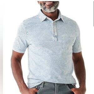 Faherty Indigo Blue Striped Salt Wash Polo Shirt S